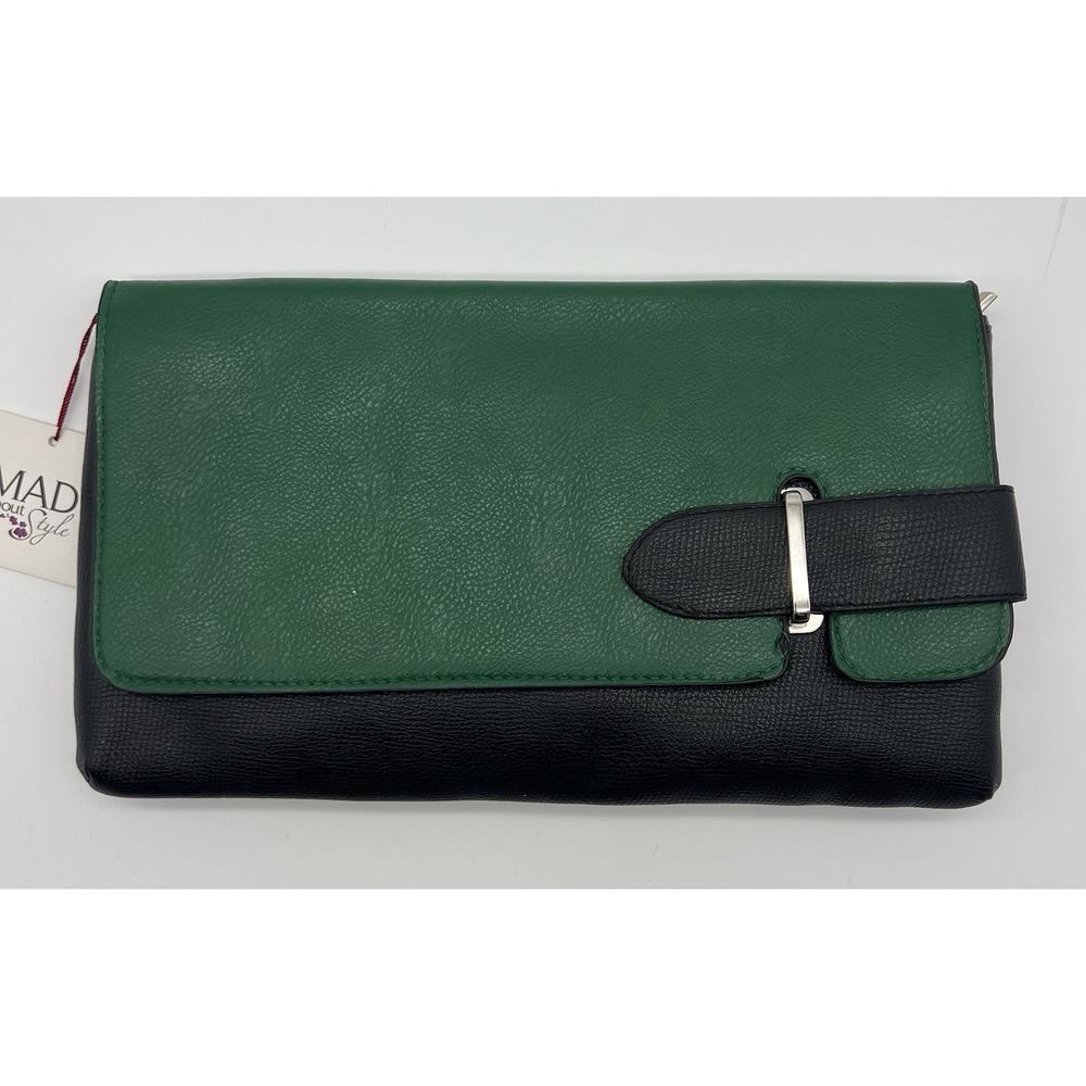Green And Black Faux Leather‎ Clutch Crossbody Shoulder Bag
